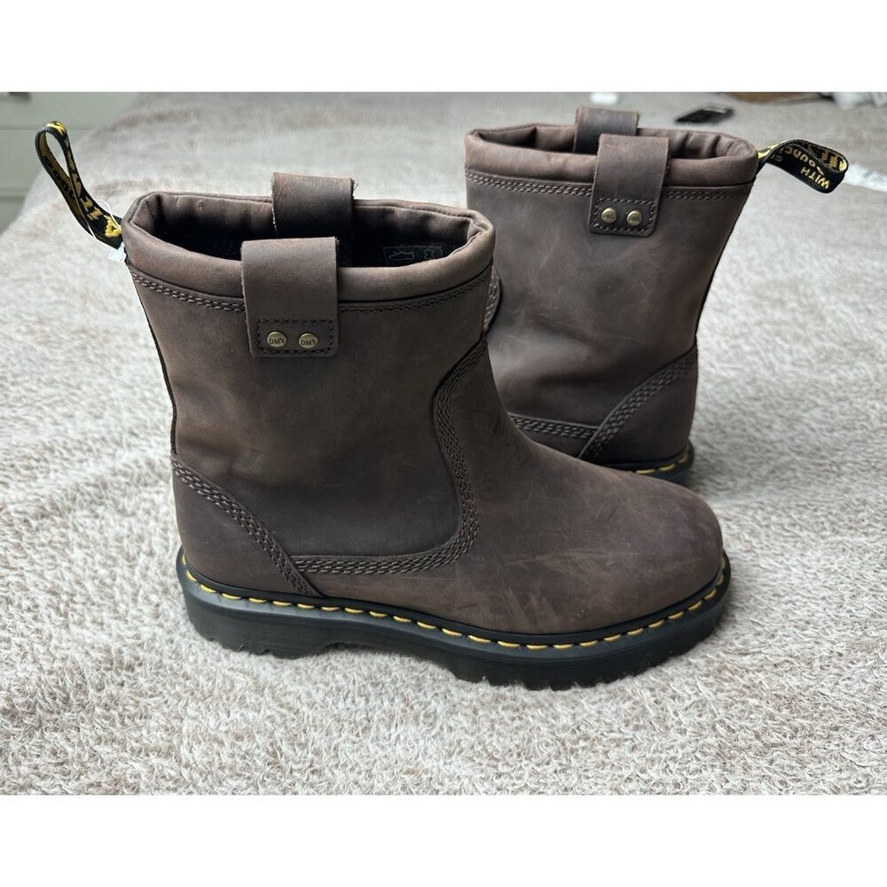 Dr. Doc Martens Anistone Lo 9 L - 8 M Dark Brown Leather Pull On Boots NWOB - Picture 14 of 14